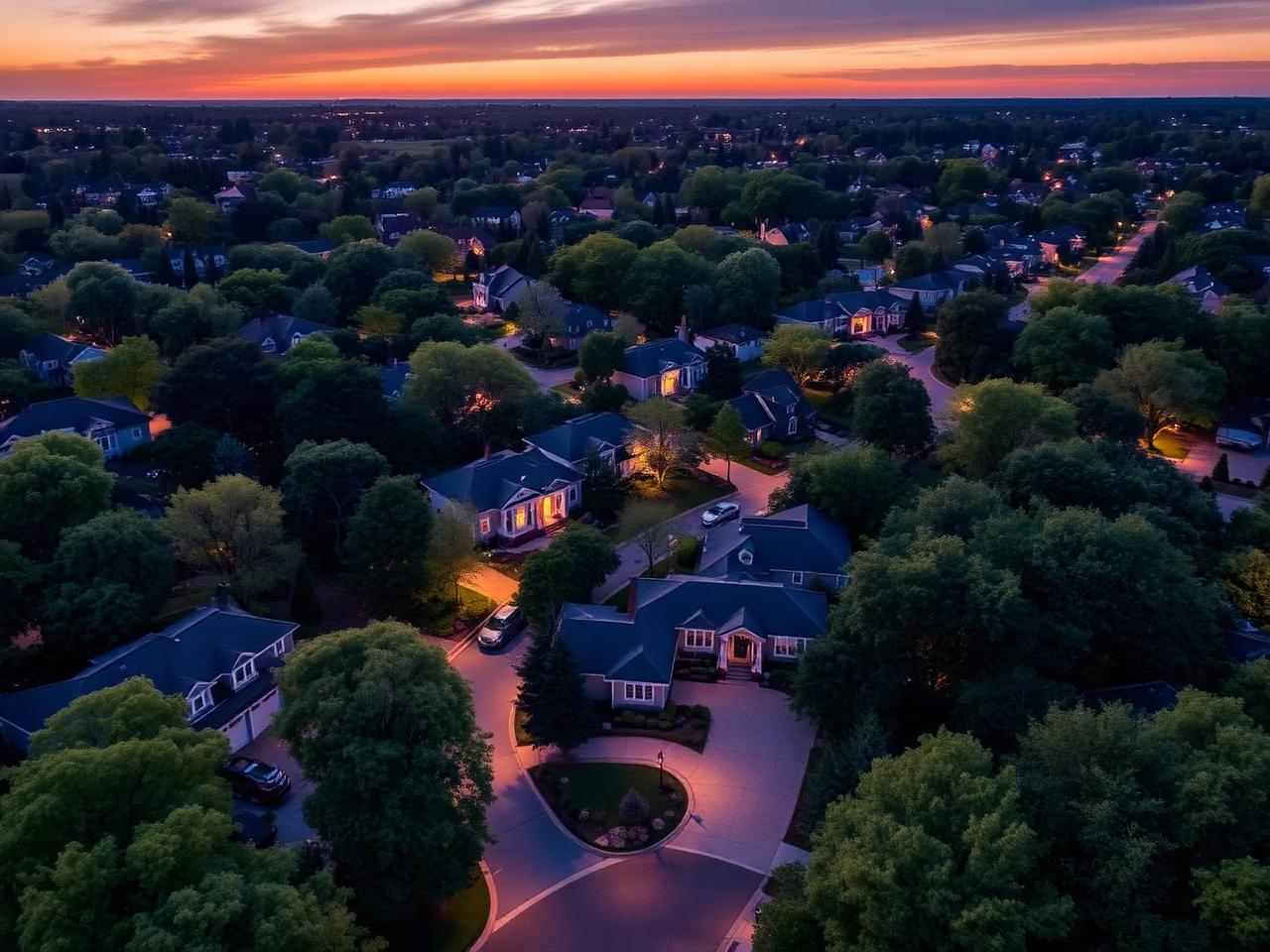 Long Island neighborhood at dusk
